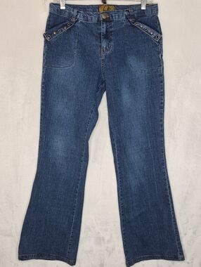 Vintage Opus Flare Wide Leg Utility Jeans Blue Studded Pockets Size 13